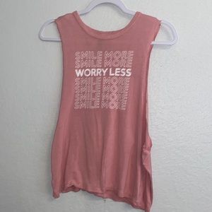 Live Love Dream Pink “Smile More, Worry Less” Muscle Tee. Size Medium.